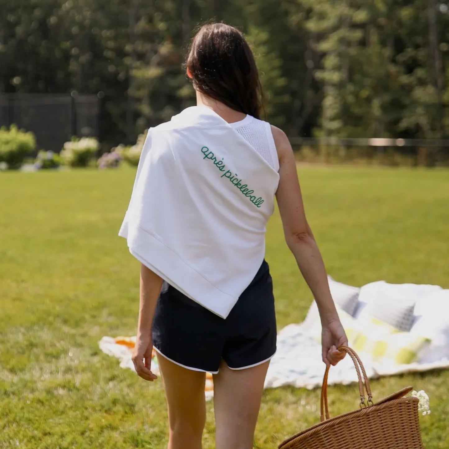 “apres pickleball” Embroidered Sweatshirt | White + Green