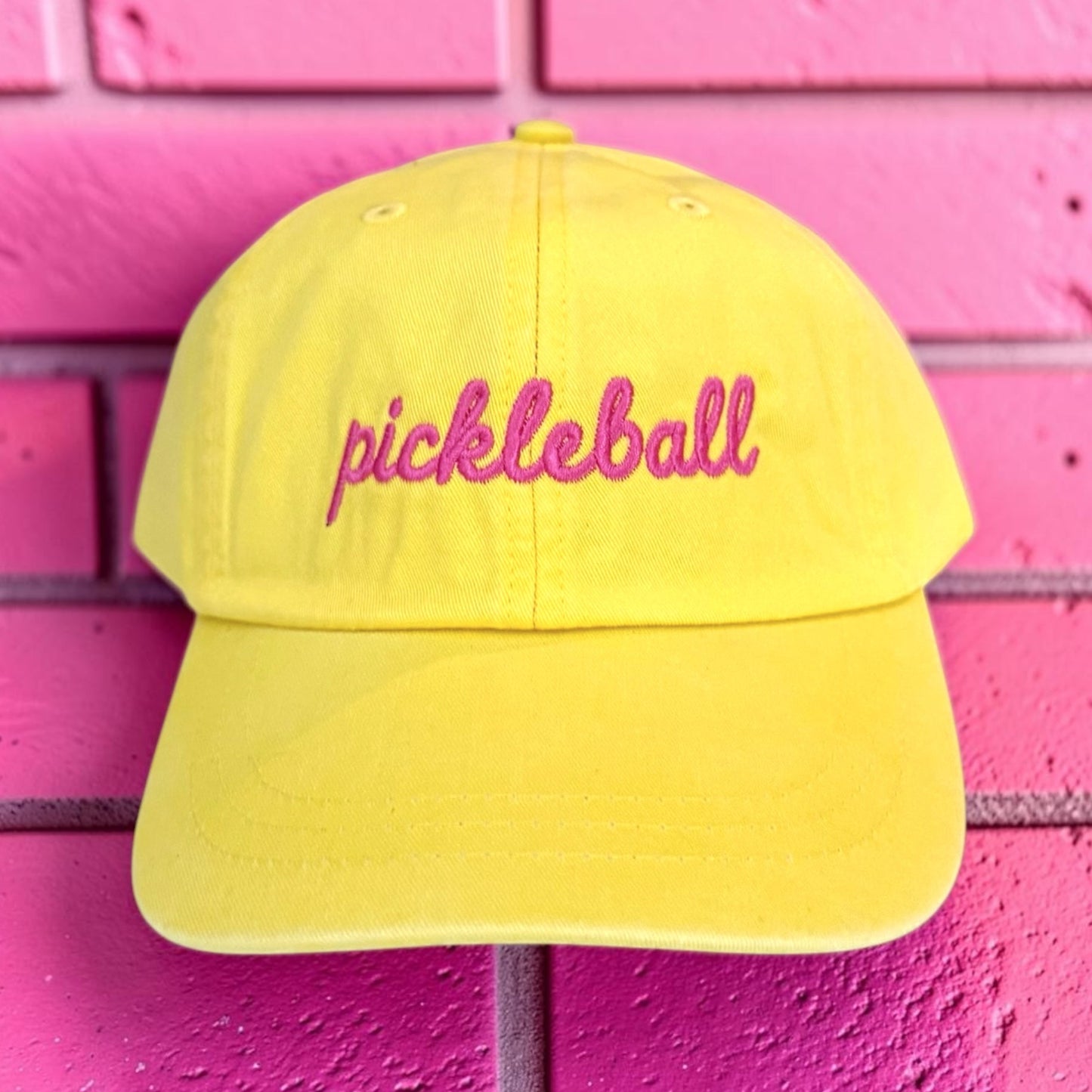 Embroidered Yellow Hat | pickleball in pink