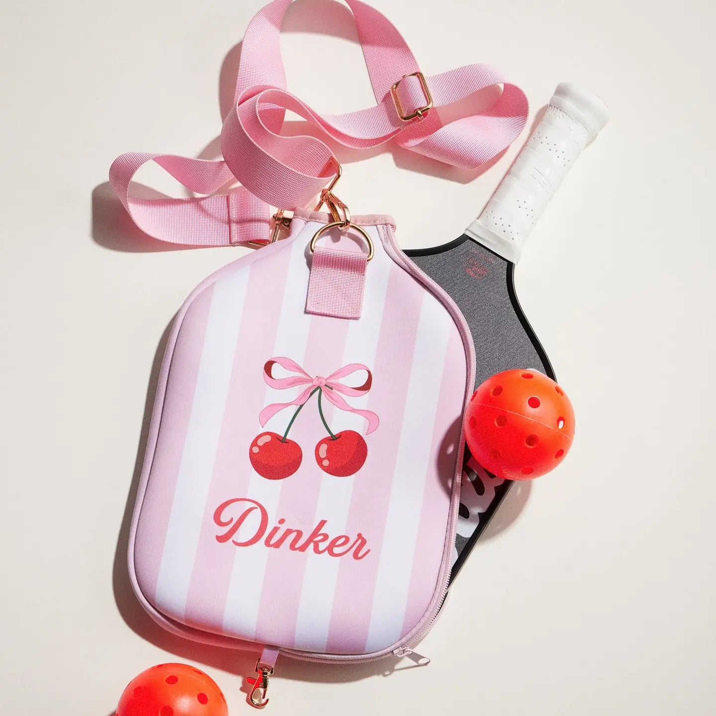 SALE! Cherry Dinker Pickleball Paddle Cover | pink + white