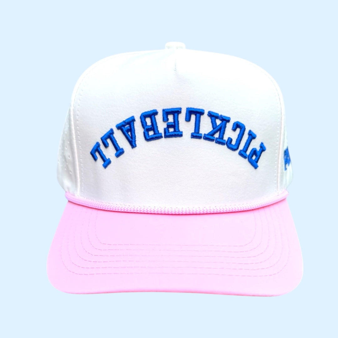 PICKLEBALL Upside Down Pink Lid Hat | white + royal blue