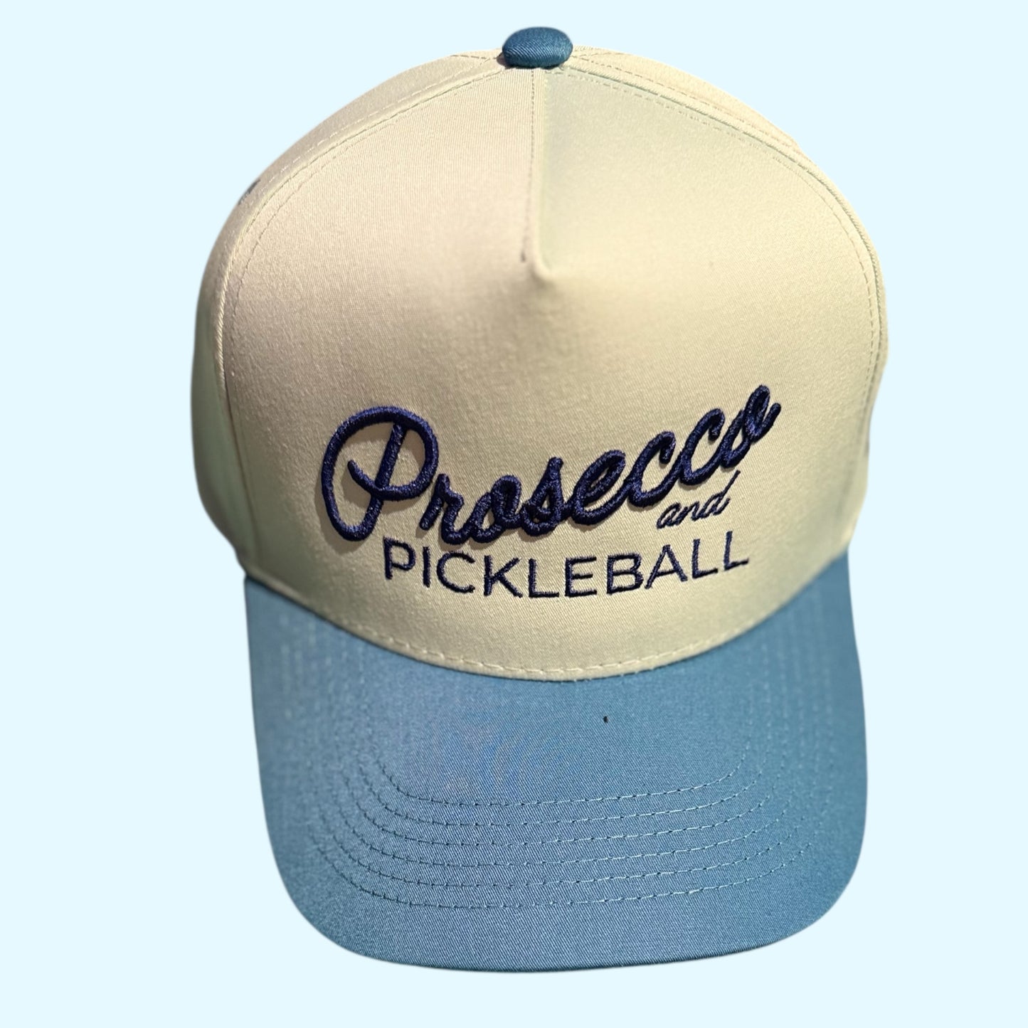 Prosecco and Pickleball Hat | deep blue + blue + creamy white