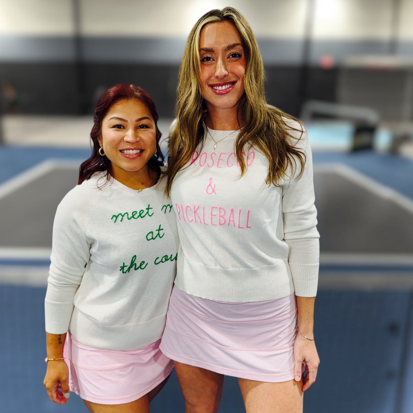 Cotton Crewneck Sweater | Embroidered "Meet Me At the Court"