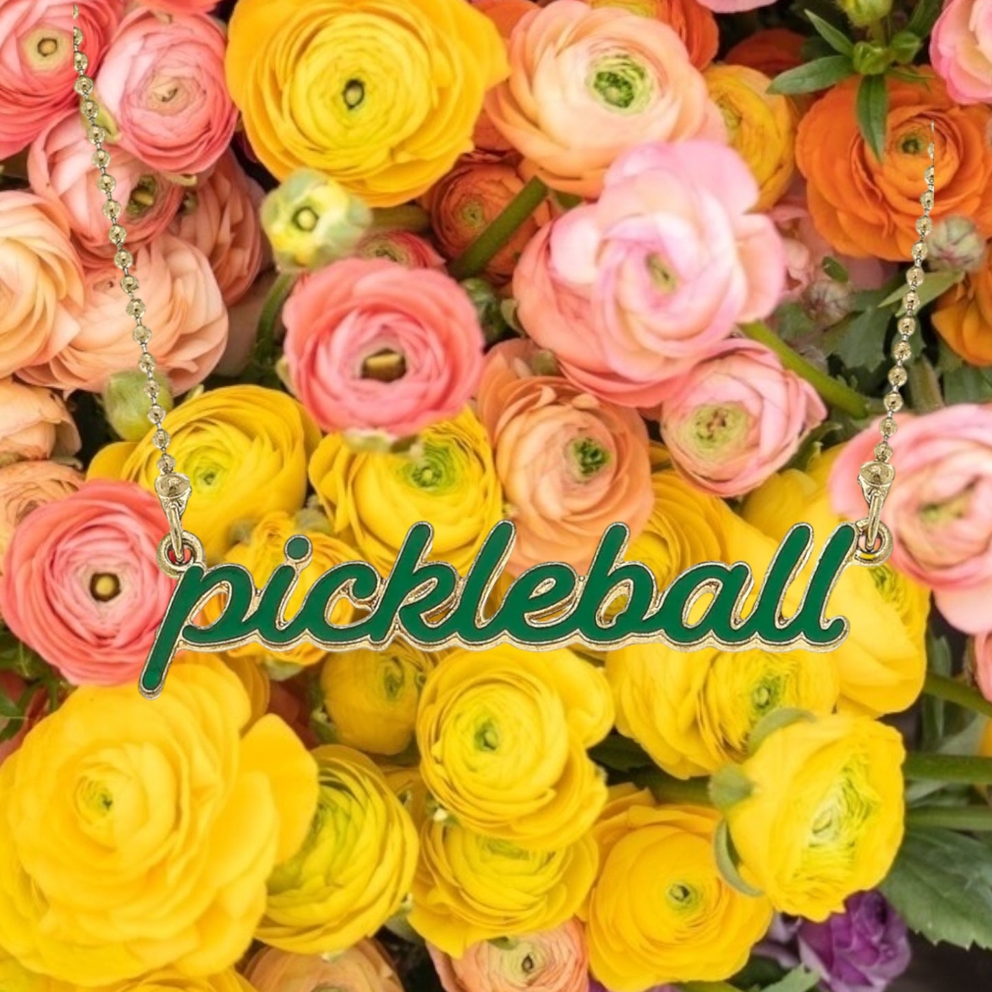 Pickleball Necklace | Enamel Script | green