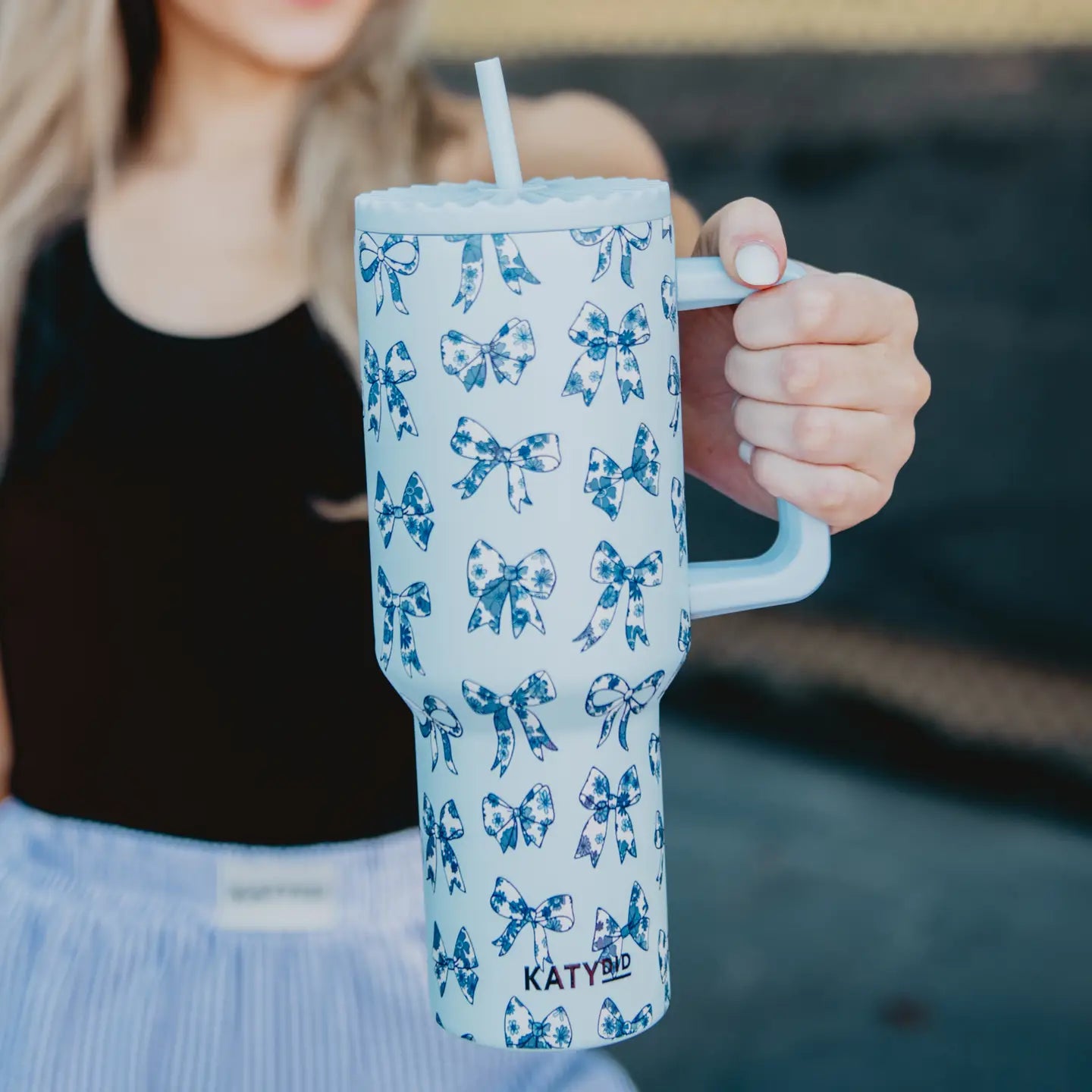 COMING SOON! 38oz Toile Bow Tumbler/Cup | light blue