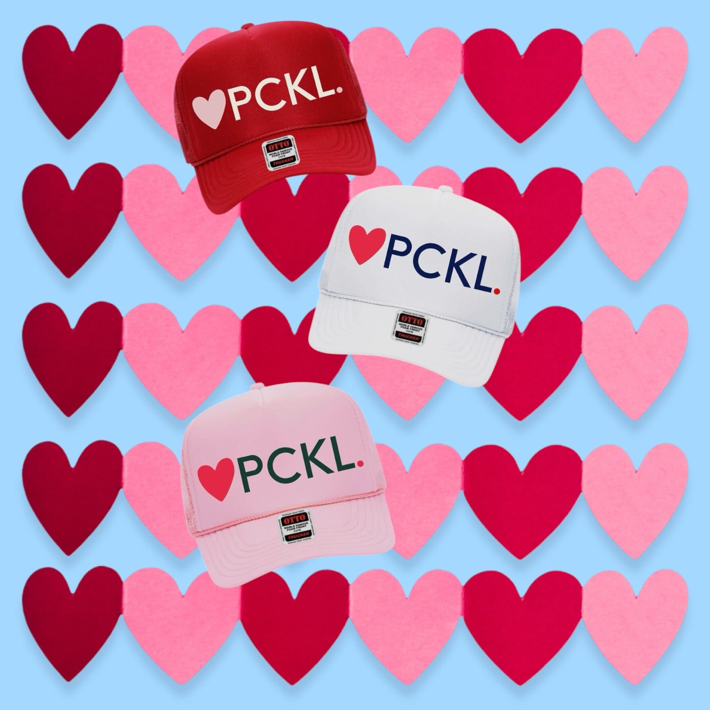 Heart PCKL High Profile Pickleball Trucker Hat | Pink