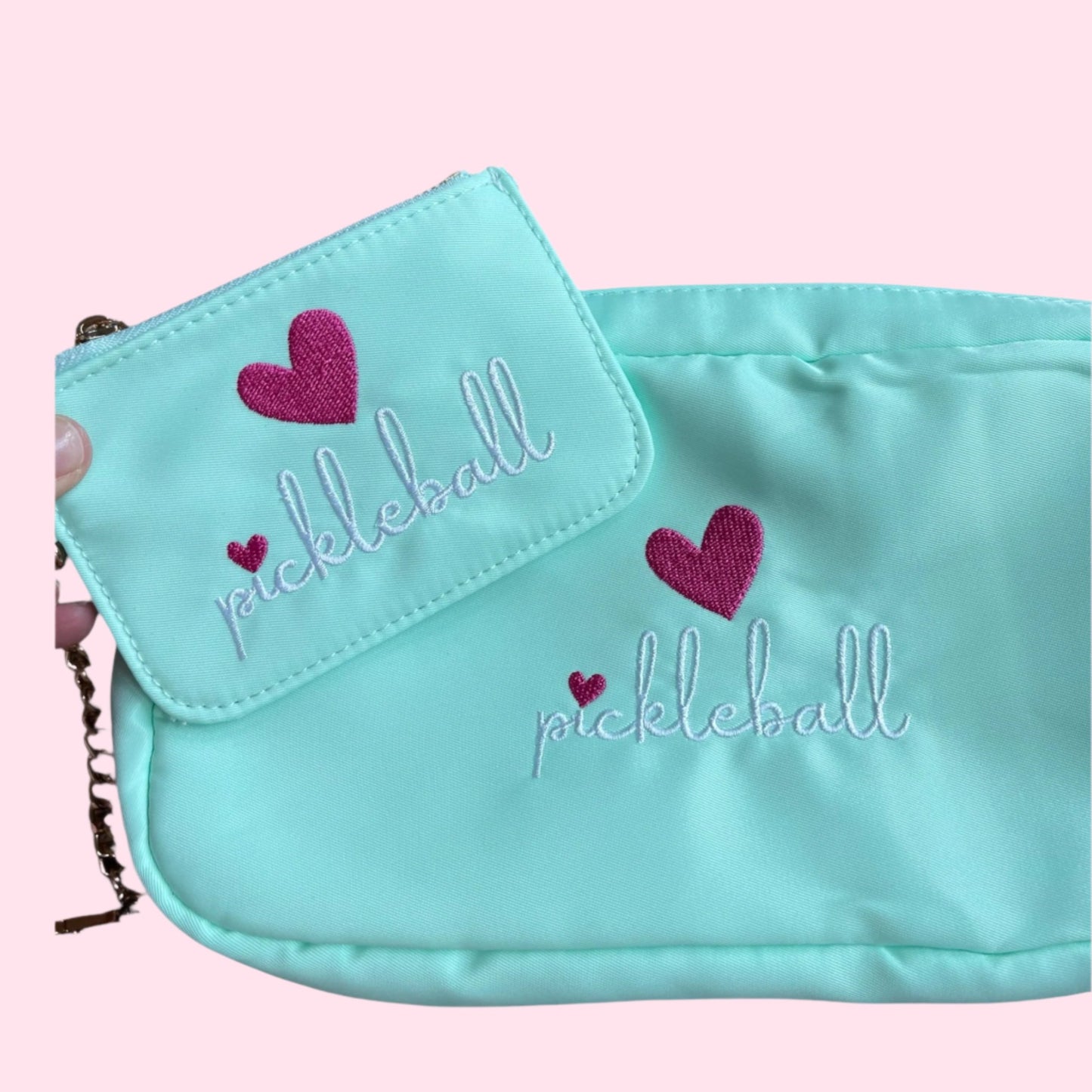 GIFT BUNDLE! Pickleball Nylon Zip Mint Green Pouch + Mint Coin Purse