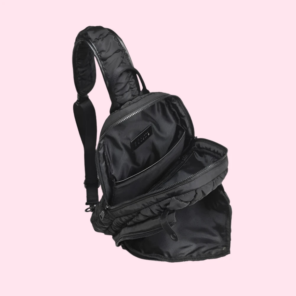 Quilted Puffer Pickleball Sling Bag | Black