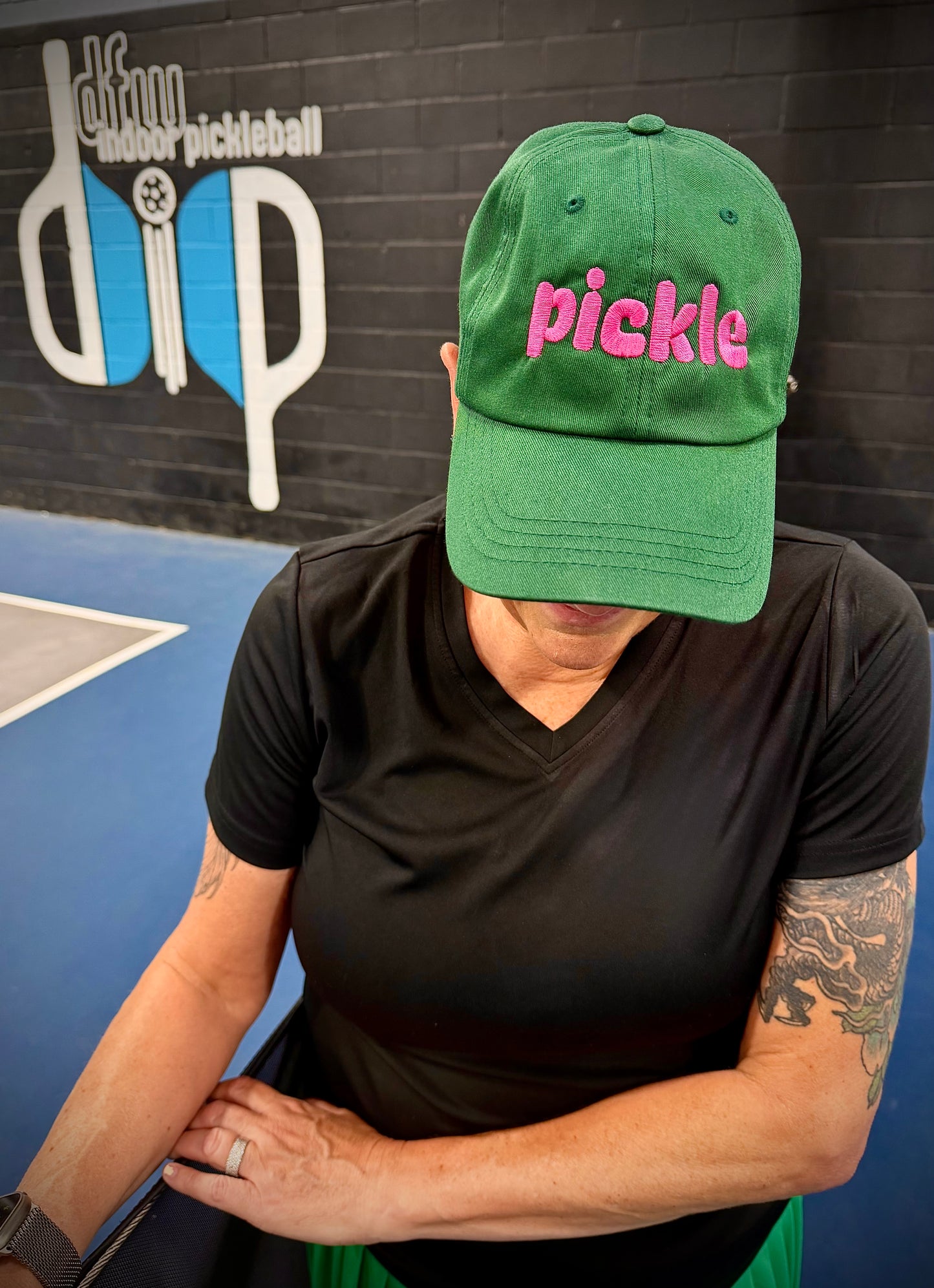 Embroidered Green Hat | pickle in pink