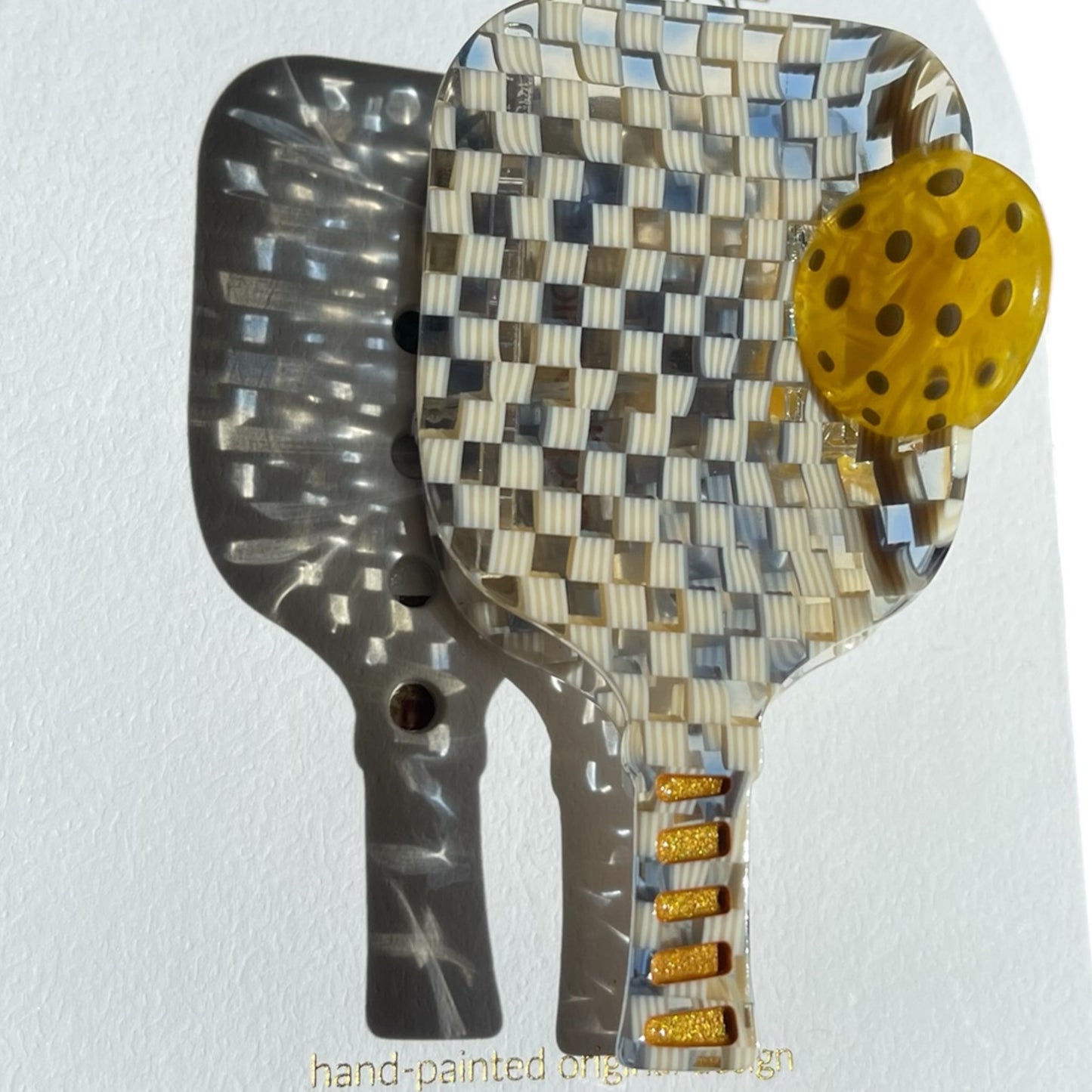 Pickleball Paddle Hair Claw | Stripe + Check