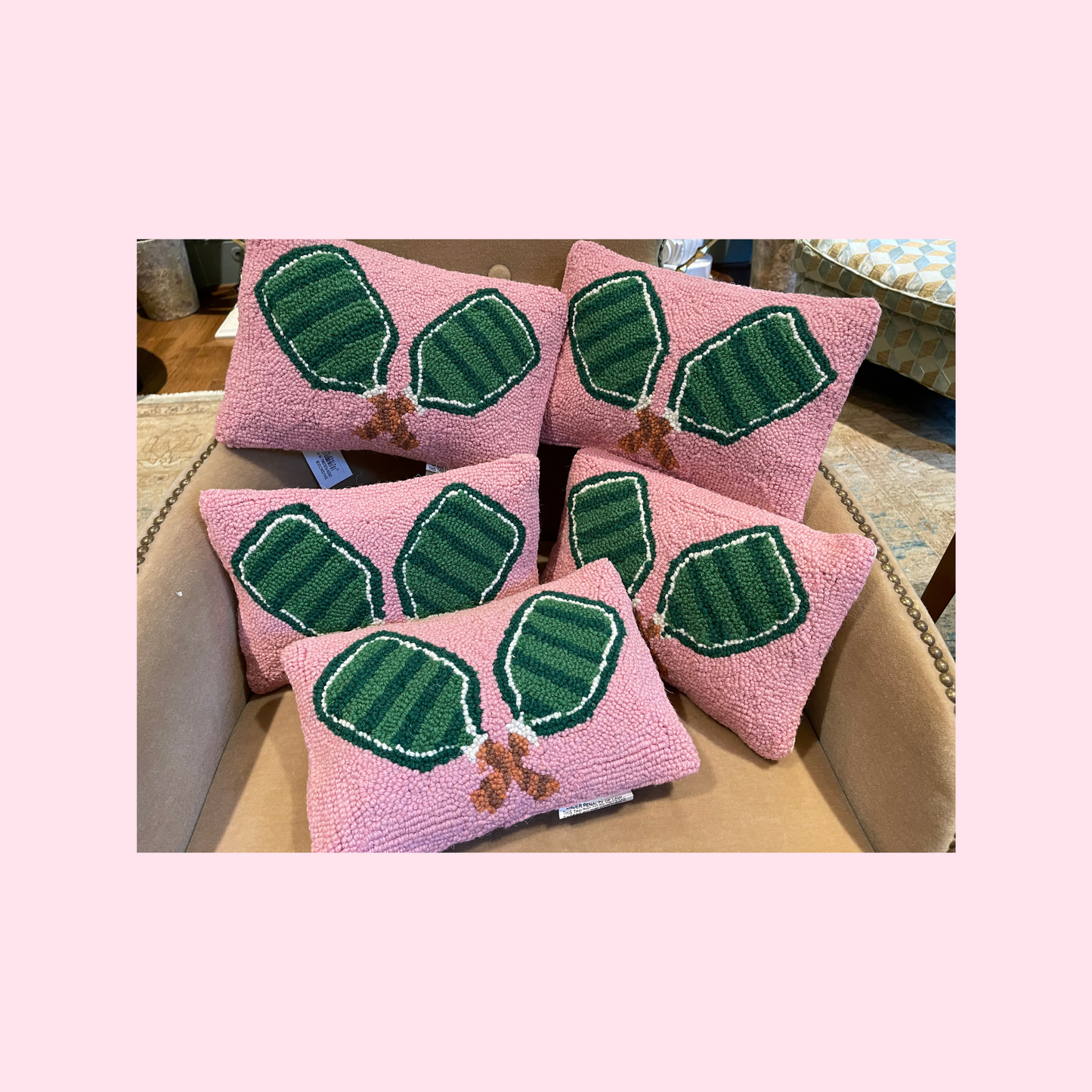 Pickleball Hook Pillow | Pink + Green Paddles