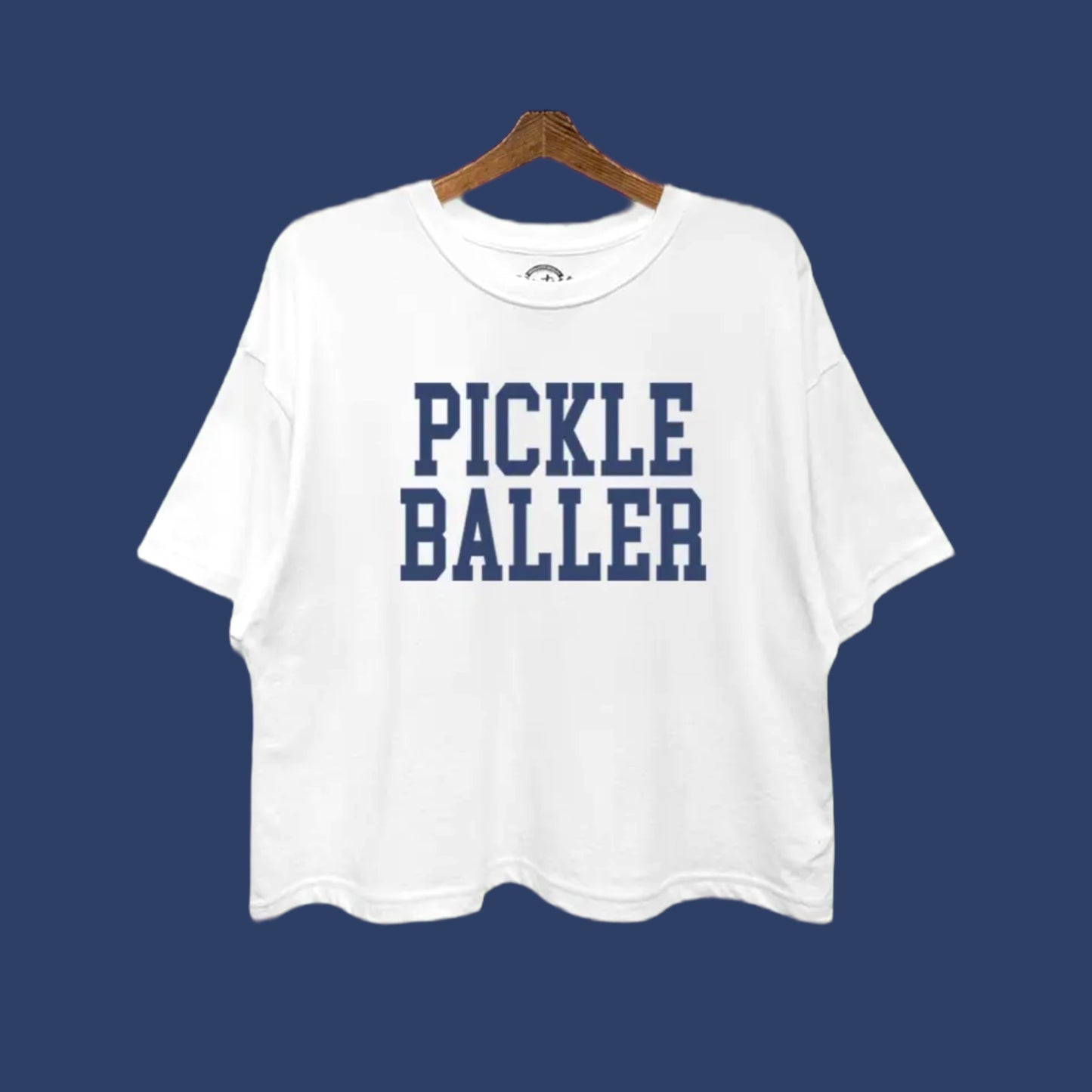 PICKLE BALLER Boxy Crop Top | White with Navy