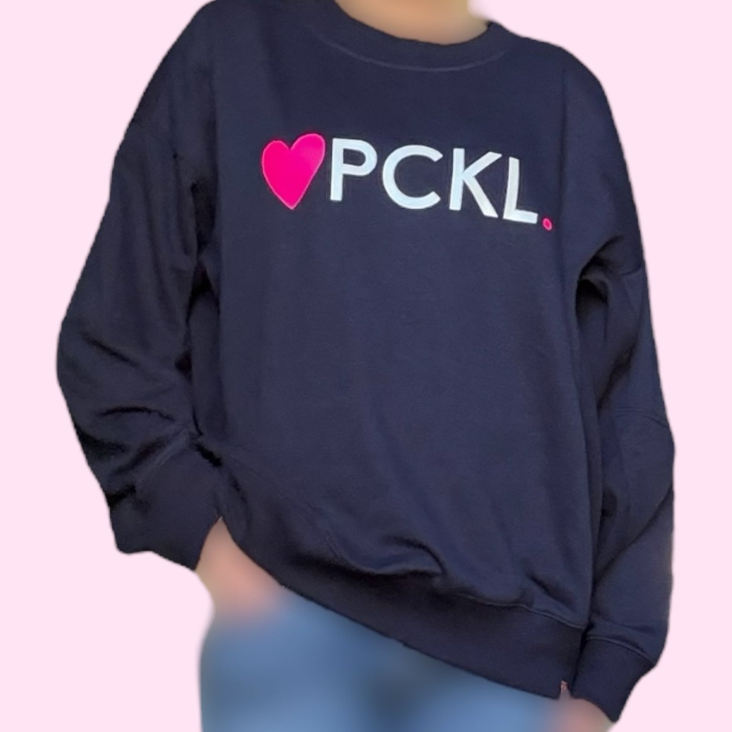 Rib Inset Heart PCKL Terry Crewneck Sweatshirt | Navy
