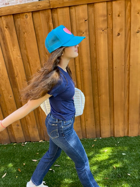 HAT SALE! Blue Pickleball Trucker Hat - Pink Sparkle Heart