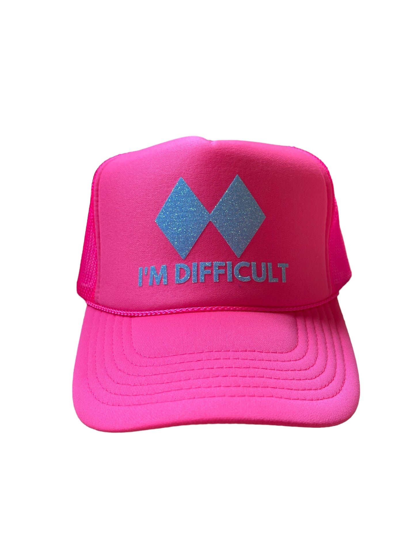 HAT SALE! I'm Difficult Trucker Hat | Hot Pink with Blue glitter