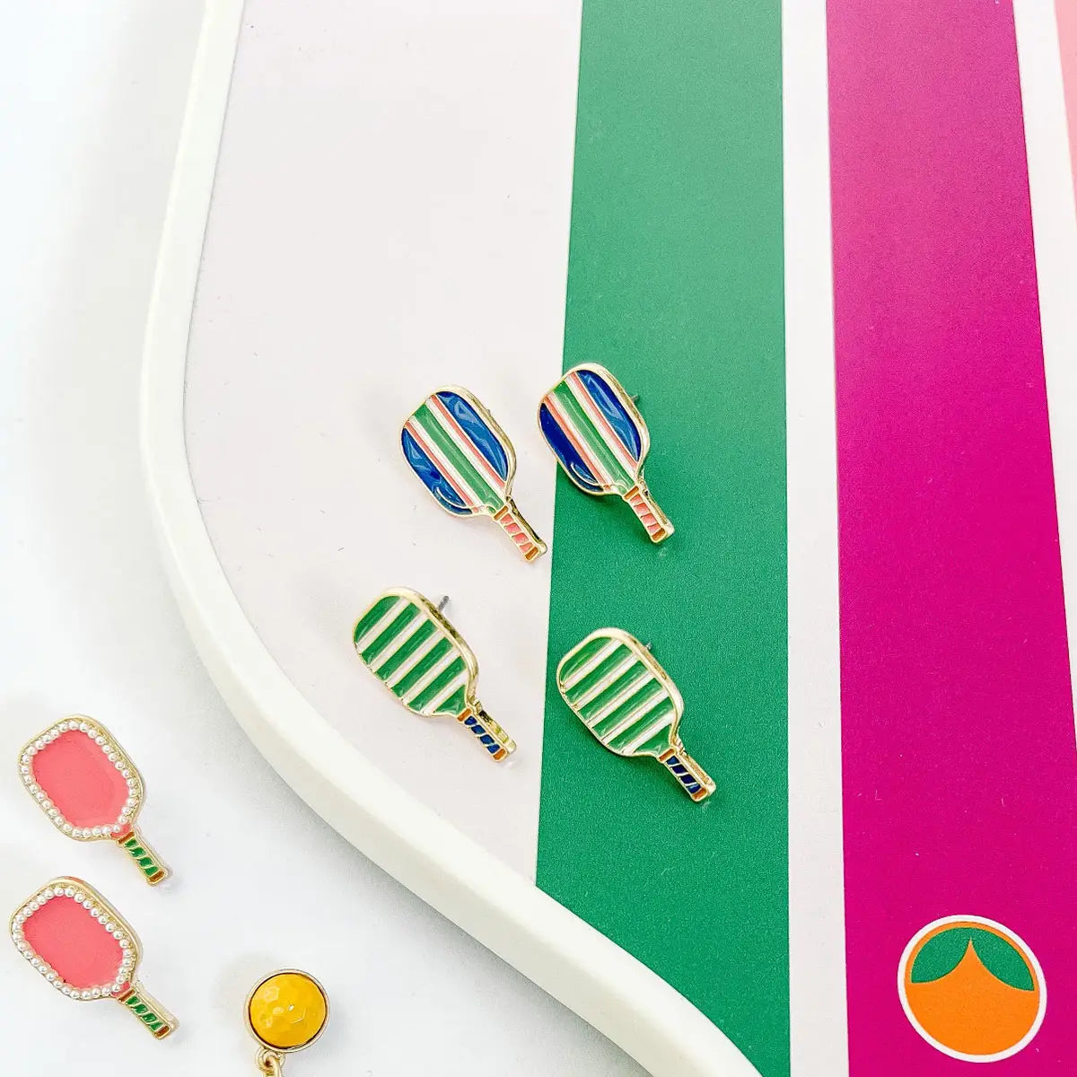Ellie Pickleball Paddle Stud Earrings in Green