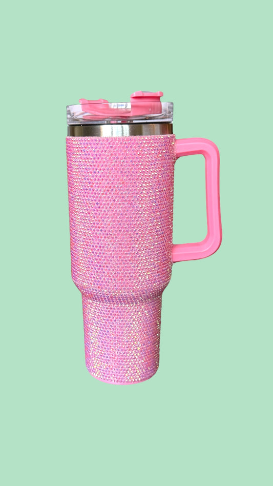 40oz Stainless Tumbler | light pink rhinestones