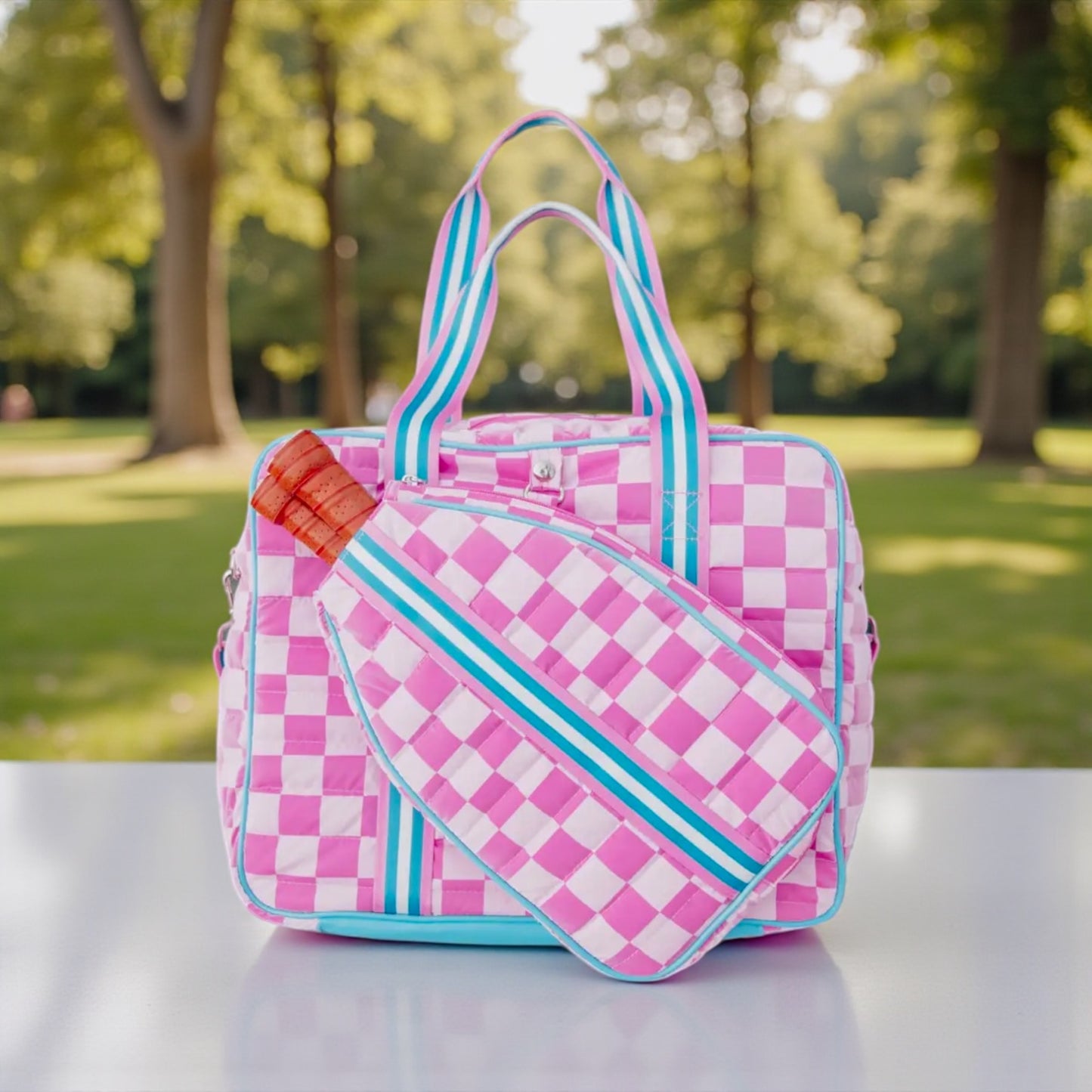 Pickleball Bag | pink checkerprint