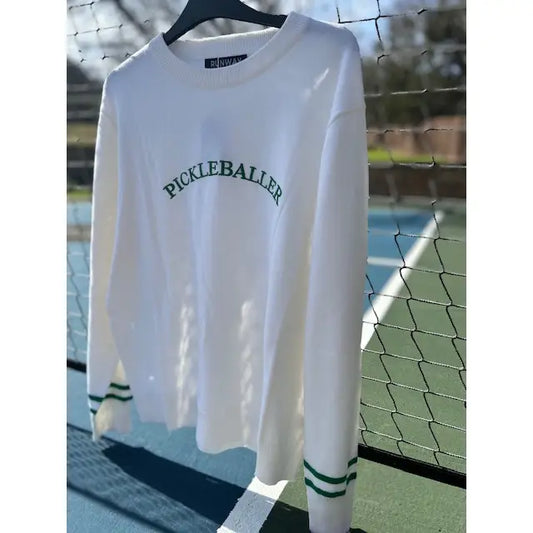 LAST ONE - SIZE LARGE!  Embroidered PICKLEBALLER Sweater -  White