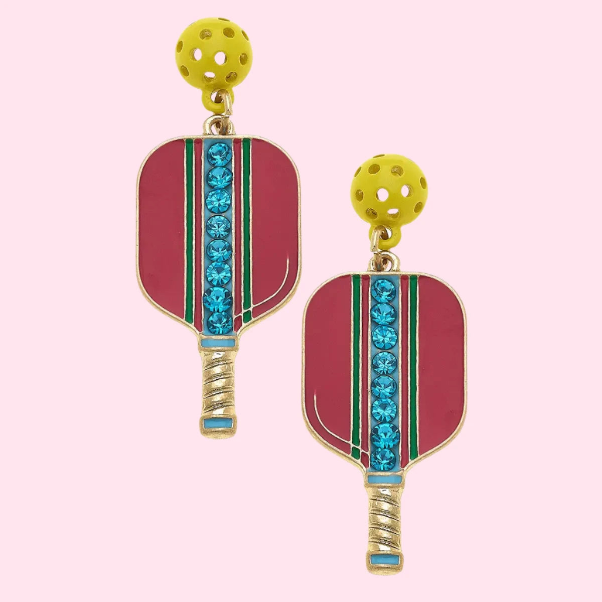SUPER SALE! Ellie Pickleball Enamel Drop Earrings in Fuchsia
