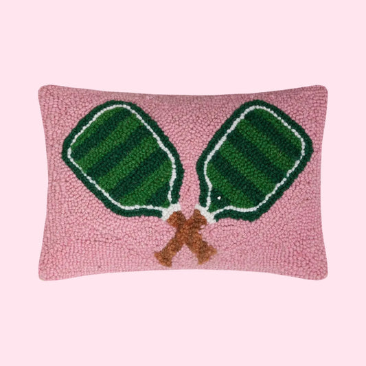 Pickleball Hook Pillow | Pink + Green Paddles