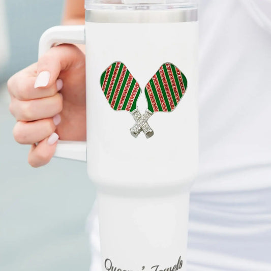 40oz Pickleball Jeweled Tumbler | white