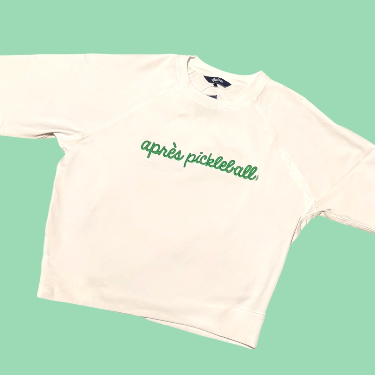 “apres pickleball” Embroidered Sweatshirt | White + Green