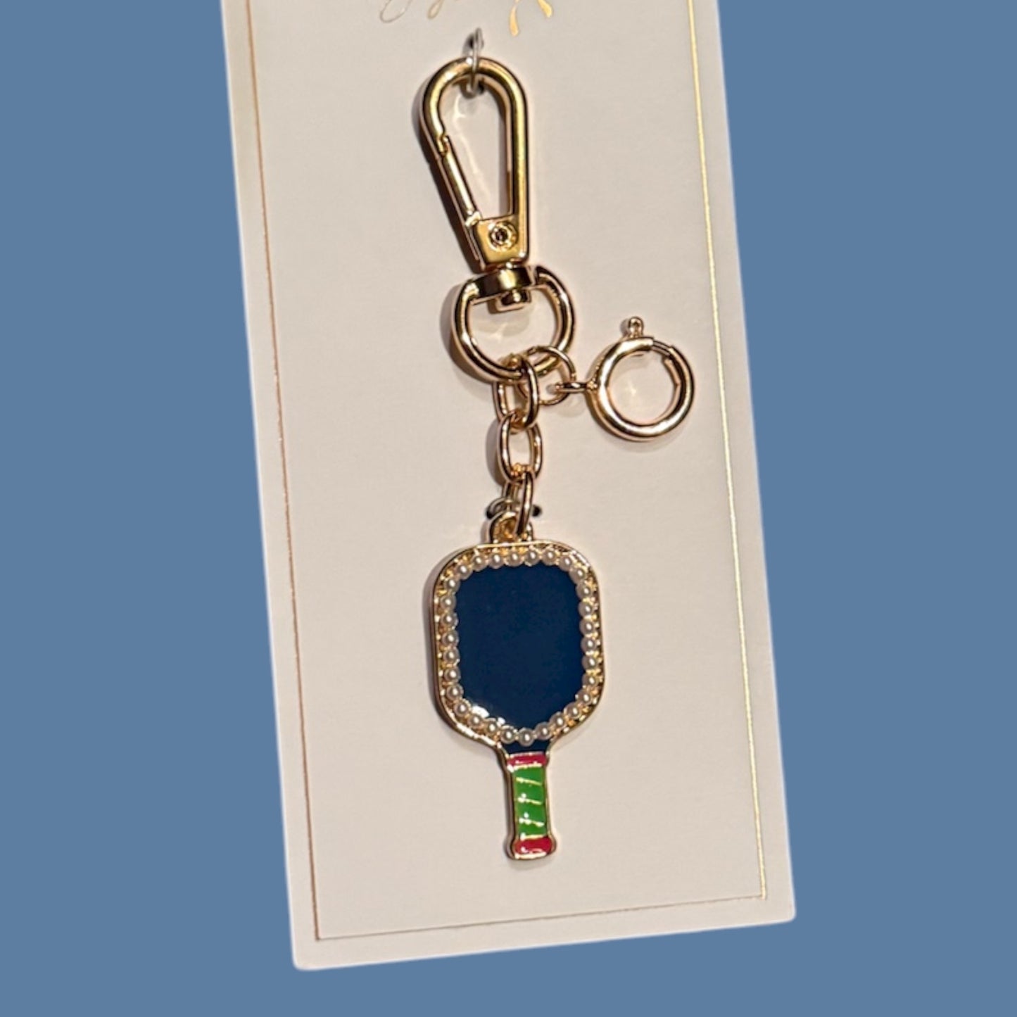 Pearl Studded Pickleball Paddle Bag Charm | navy