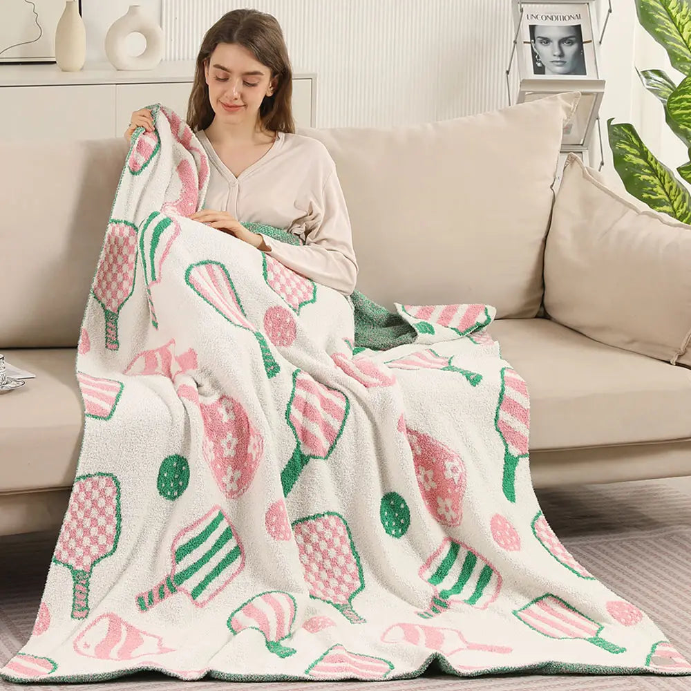 Pickleball Throw Blanket | pink + green + soft + cozy