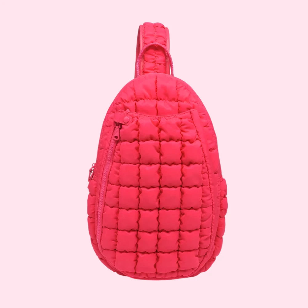 Quilted Puffer Pickleball Sling Bag | Hot Pink