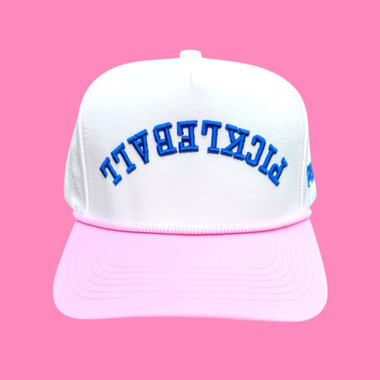 PICKLEBALL Upside Down Pink Lid Hat | white + royal blue