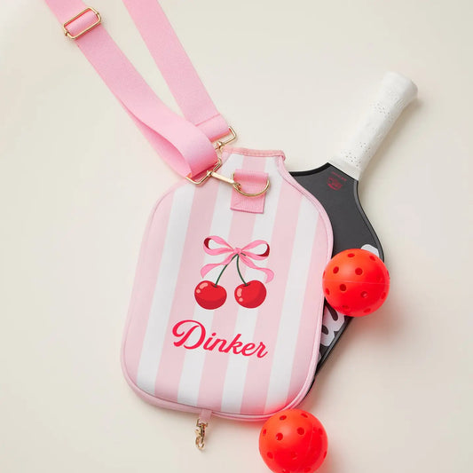 SALE! Cherry Dinker Pickleball Paddle Cover | pink + white
