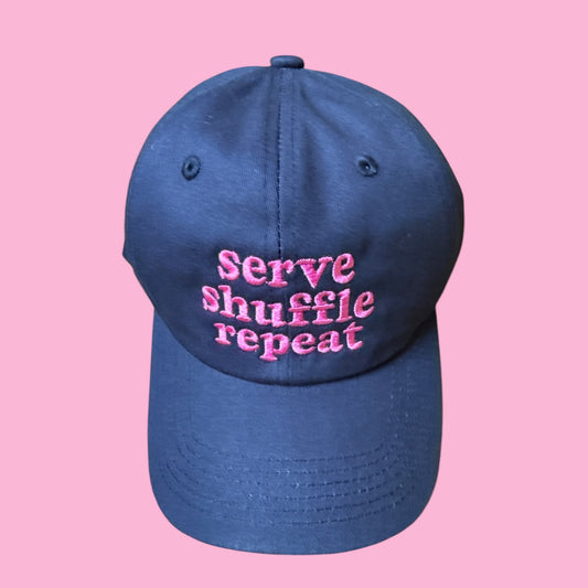 Embroidered Navy Hat | serve shuffle repeat in pink