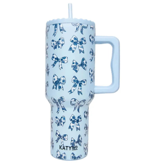 COMING SOON! 38oz Toile Bow Tumbler/Cup | light blue