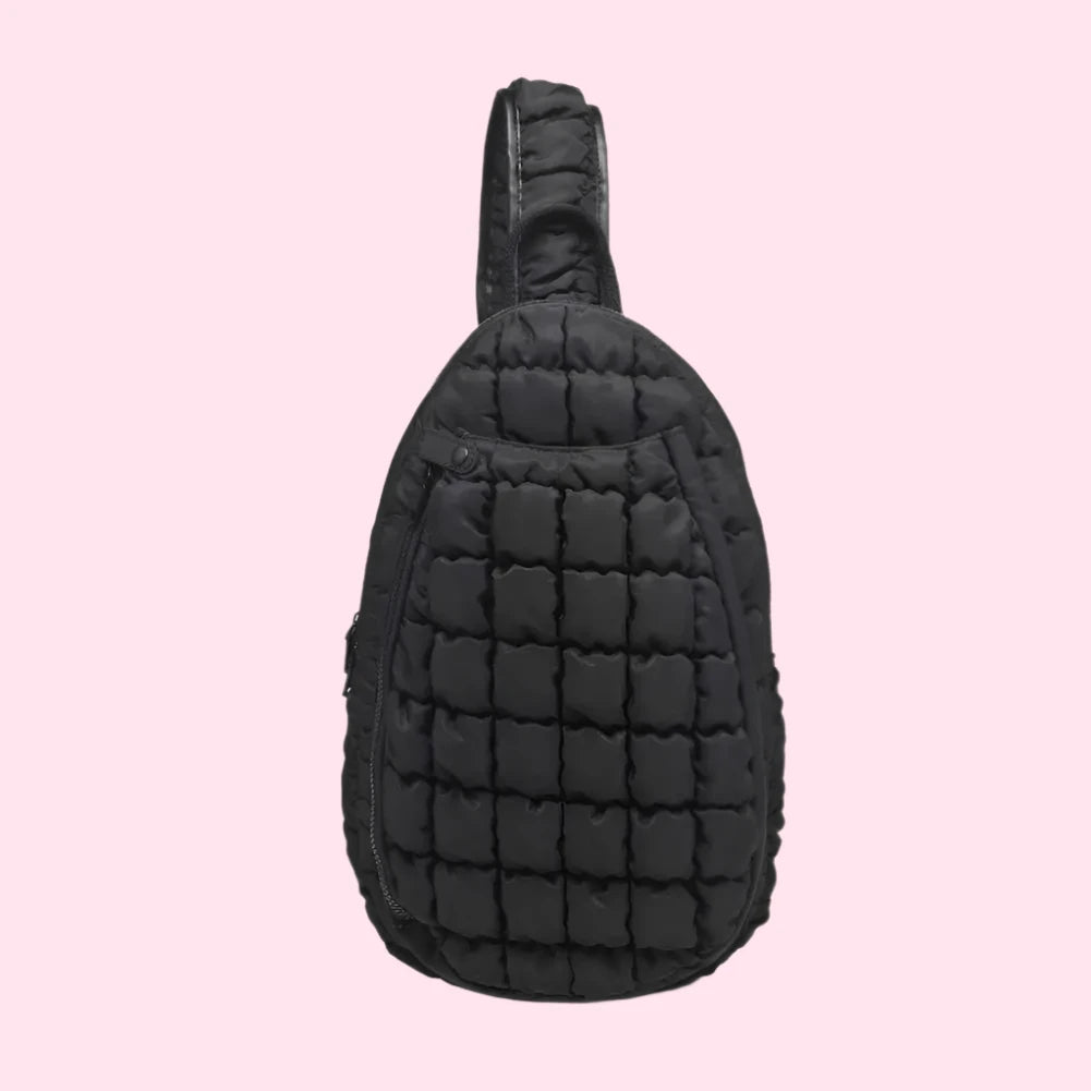 Quilted Puffer Pickleball Sling Bag | Black