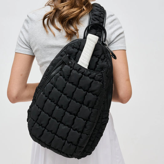 Quilted Puffer Pickleball Sling Bag | Black