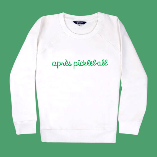 “apres pickleball” Embroidered Sweatshirt | White + Green