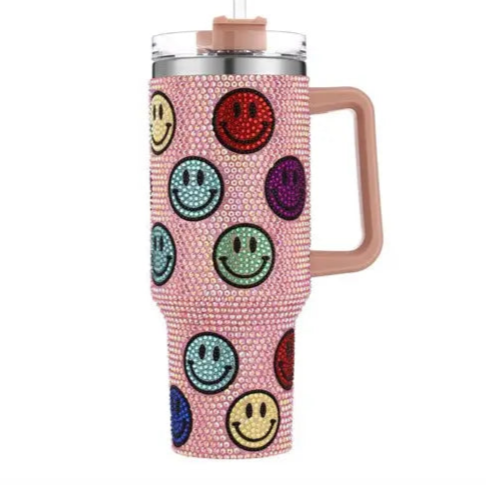 40oz Smiley Face Tumbler Cup | rhinestone
