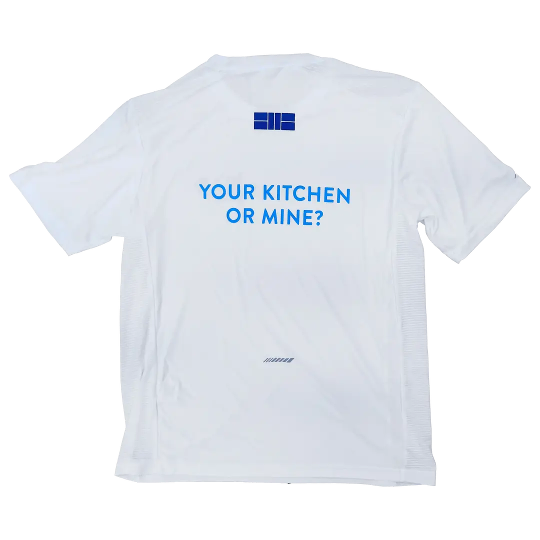 Men's Pickleball Shirt | White Performance Your Kitchen or Mine | IN STORE ONLY!