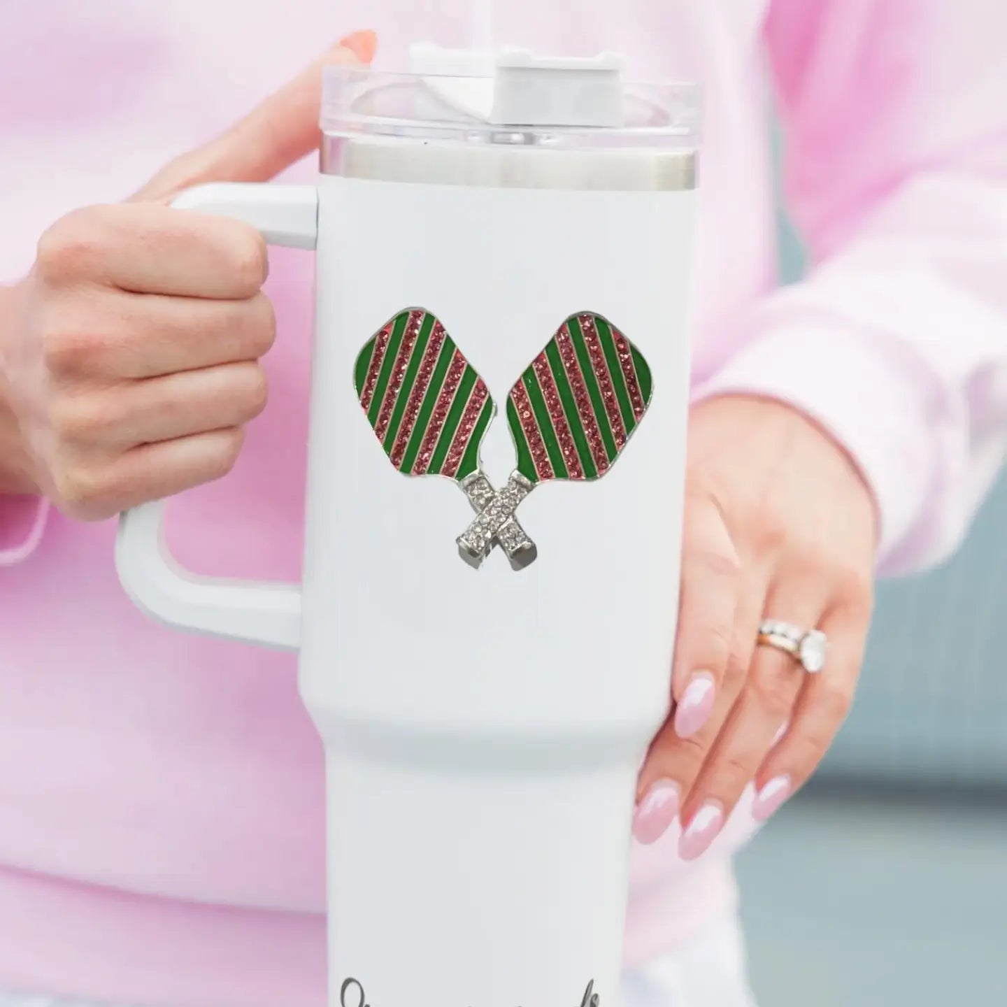 40oz Pickleball Jeweled Tumbler | white