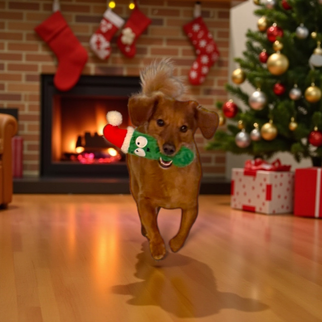 Fetchies® Dilly Claus Dog Toy | holiday pickle SMALL