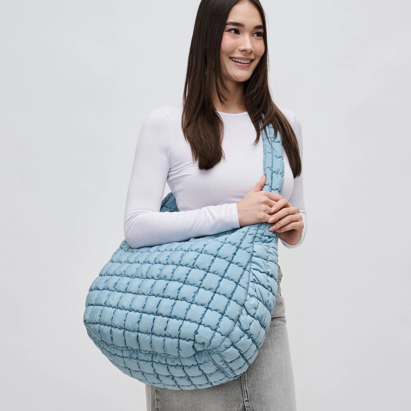 Quilted Puffer Hobo Bag | Sky Blue