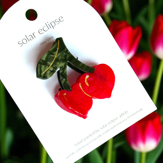 Cherry Hair Claw | red + green + gold