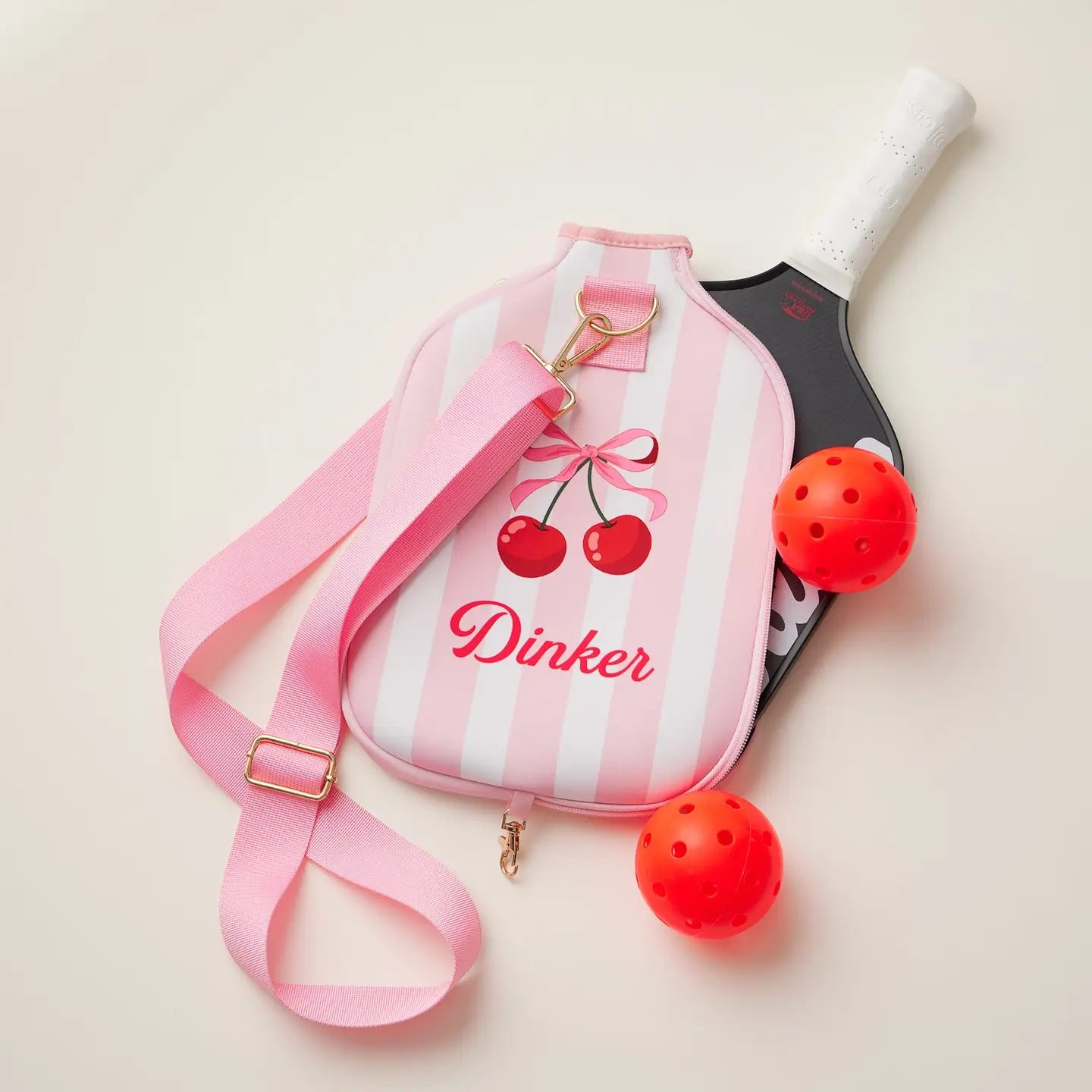 SALE! Cherry Dinker Pickleball Paddle Cover | pink + white