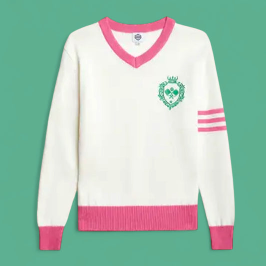 Cable Knit Sweater | pink trim v-neck