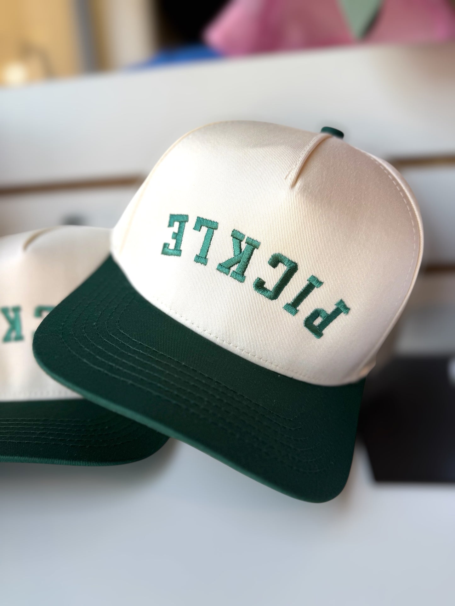 PICKLE Retro Baseball Hat | Green + Beige