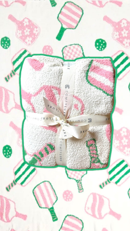 Pickleball Throw Blanket | pink + green + soft + cozy