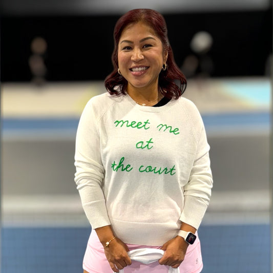 Cotton Crewneck Sweater | Embroidered "Meet Me At the Court"