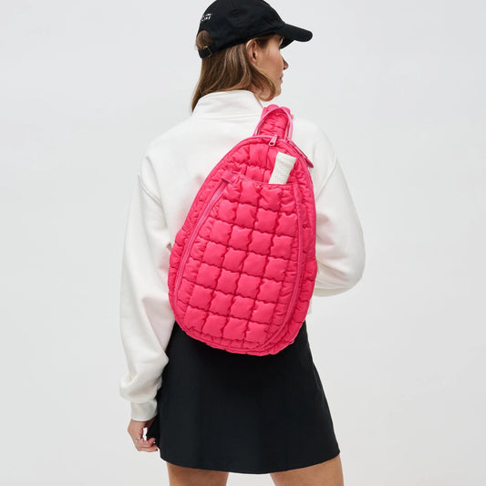 Quilted Puffer Pickleball Sling Bag | Hot Pink