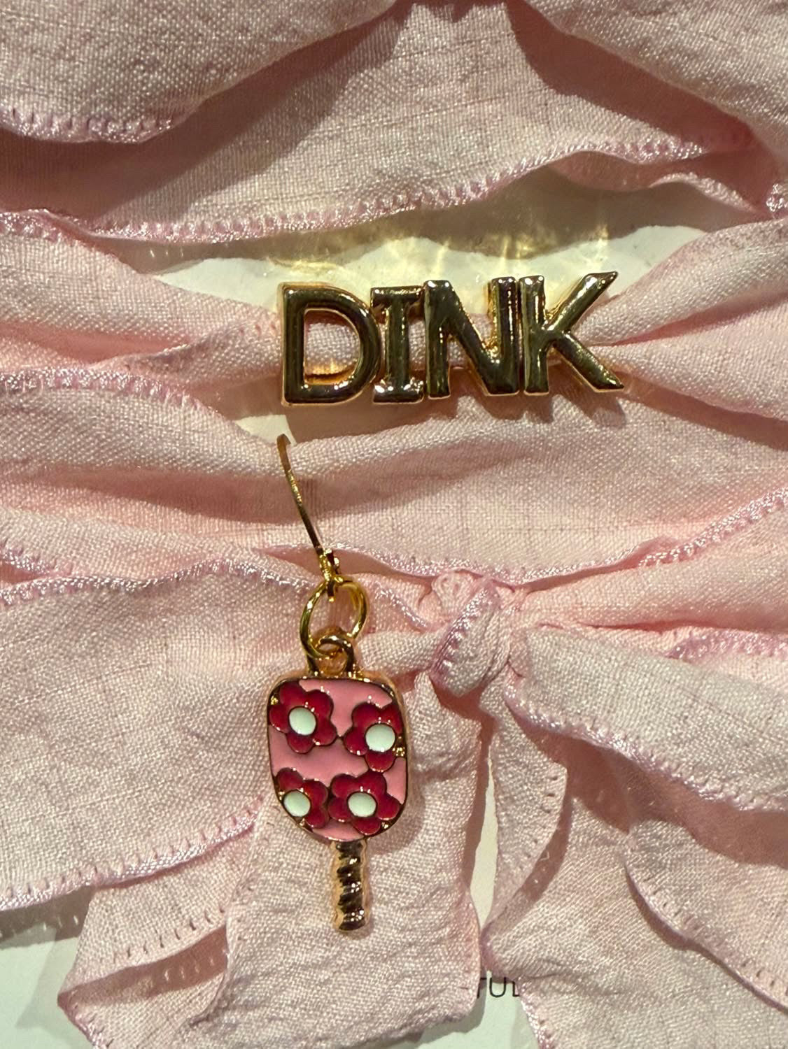 Shoe Charm “DINK” Set | pink ribbons + multi color arched paddle design