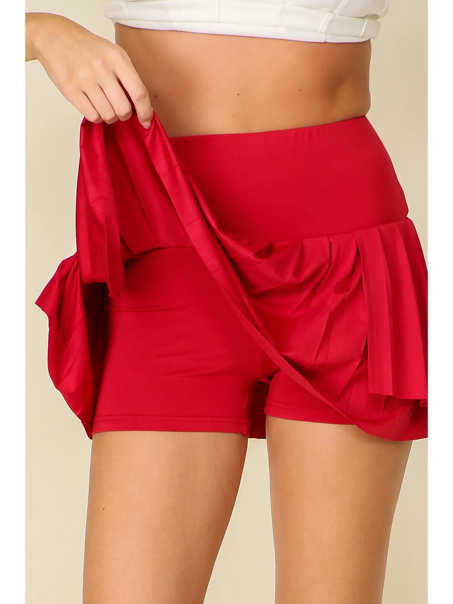 High Waisted Pleated Skort | deep red
